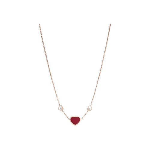 CHOPARD - COLLANA HAPPY HEARTS IN ORO ROSA ETICO, DIAMANTI, PIETRA ROSSA - 81A082-5801 - 81A082-5801