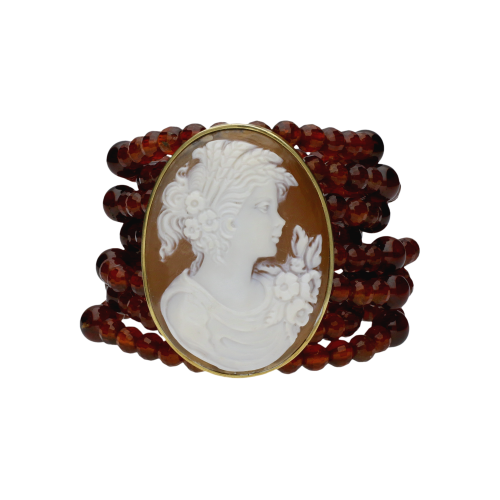 Bracciale eslastico con cameo e granato sfaccettato