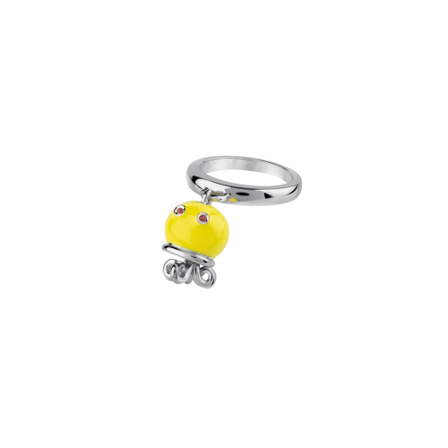 Anello Campanelle Polipo in argento, smalto giallo e zaffiri arancioni - 38791