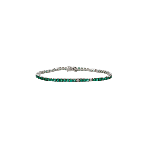 BRACCIALE TENNIS IN ORO BIANCO CON SMERALDI E DIAMANTI - 1615203