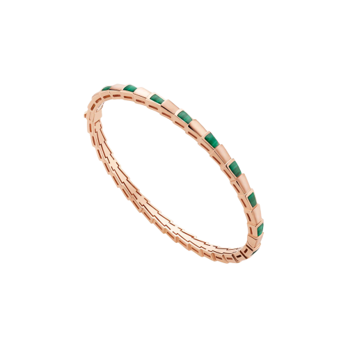 SERPENTI BRACCIALE - BRACCIALE RIGIDO SERPENTI VIPER IN ORO ROSA CON ELEMENTI IN MALACHITE