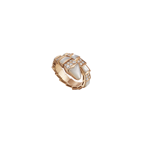 ANELLO SERPENTI IN ORO ROSA CON ELEMENTI IN MADREPERLA E PAVE' DI DIAMANTI - AN857081 - AN857081