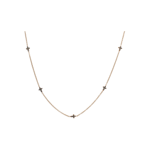 COLLANA IN ORO ROSA CON CROCI IN DIAMANTI NERI - FC1695R002N