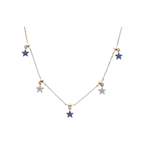 COLLANA STELLE IN ORO ROSA CON DIAMANTI E ZAFFIRI - VN27911SBLDP