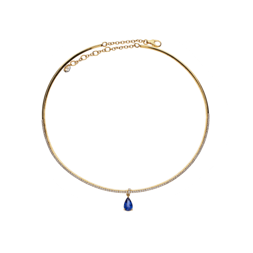 COLLANA RIGIDA IN ORO ROSA CON DIAMANTI E ZAFFIRO BLU PENDENTE - 84380448