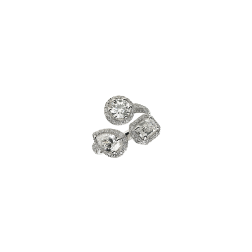 ANELLO IN ORO BIANCO CON DIAMANTI TAGLIO SMERALDO, GOCCIA E BRILLANTE CERTIFICATI GIA - 81084932