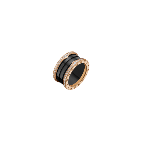 ANELLO B.ZERO1 A QUATTRO FASCE IN ORO ROSA E CERAMICA NERA CON PAVÈ DI DIAMANTI LUNGO I BORDI - IL PREZZO VARIA IN BASE ALLA MISURA - AN857029 - AN857029