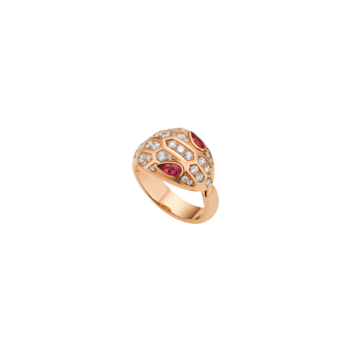 ANELLO SERPENTI SEDUTTORI IN ORO ROSA CON RUBELITE E PAVÈ DI DIAMANTI - AN857806 - AN857806