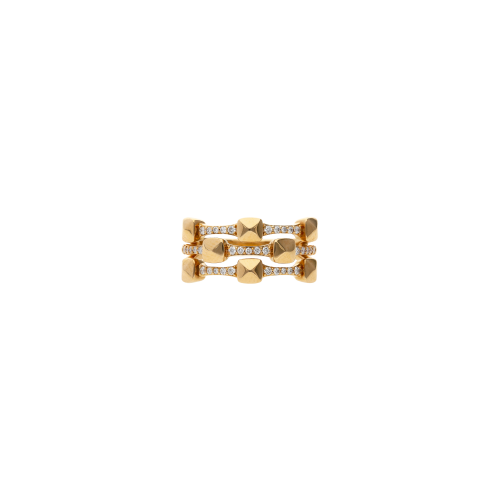 ANELLO COLLEZIONE PIRAMIDI A TRE FILE MEZZO GIRO IN ORO ROSA E DIAMANTI BIANCHI TAGLIO BRILLANTE - VR27850DP