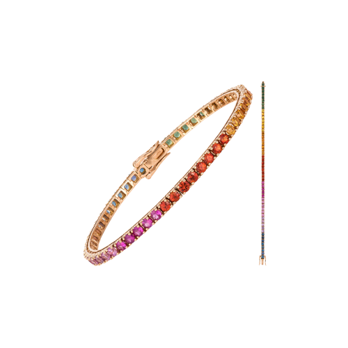 BRACCIALE TENNIS RAINBOW IN ORO ROSA CON ZAFFIRI MULTICOLOR