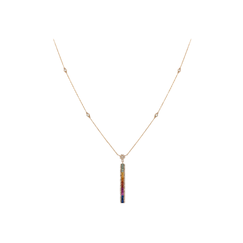 COLLANA RAINBOW CON PENDENTE IN ORO ROSA DIAMANTI BIANCHI E ZAFFIRI MULTICOLOR - KP1004/MS