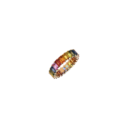 ANELLO VERETTA RAINBOW IN ORO ROSA E ZAFFIRI MULTICOLORE TAGLIO OTTAGONALE - KR1001/MS