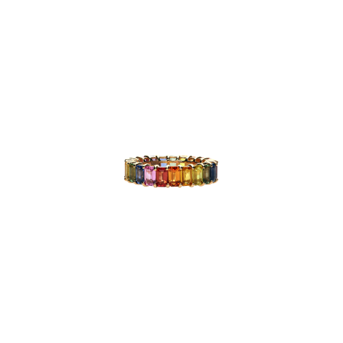 ANELLO VERETTA RAINBOW IN ORO ROSA E ZAFFIRI MULTICOLORE TAGLIO OTTAGONALE - KR1001/MS