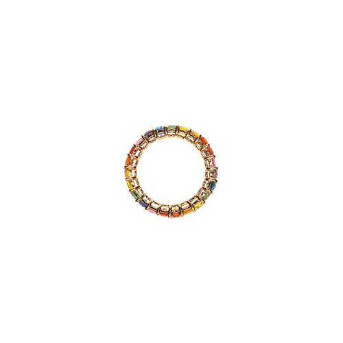 ANELLO VERETTA RAINBOW IN ORO ROSA E ZAFFIRI MULTICOLORE TAGLIO OTTAGONALE - KR1001/MS