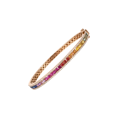 BRACCIALE RIGIDO RAINBOW IN ORO ROSA CON DIAMANTI E ZAFFIRI MULTICOLOR - KB1044/MS