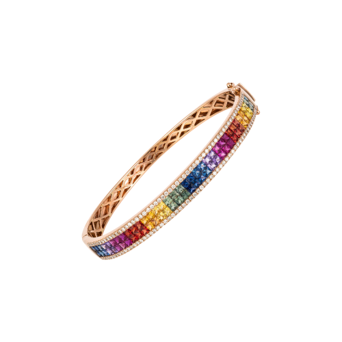 BRACCIALE RIGIDO RAINBOW IN ORO ROSA CON DIAMANTI E ZAFFIRI MULTICOLOR - KB1039/MS