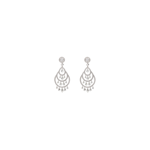 ORECCHINI PENDENTI FANTASIA IN ORO BIANCO CON GOCCE PENDENTI E PAVÉ DI DIAMANTI - F.68