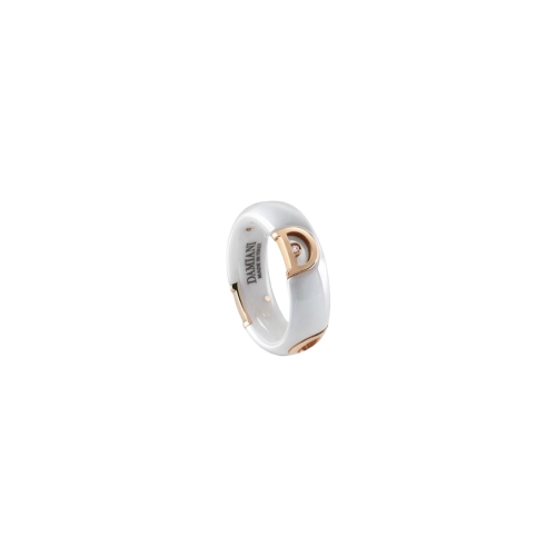 ANELLO DAMIANI D.ICON IN ORO ROSA, CERAMICA BIANCA E DIAMANTE