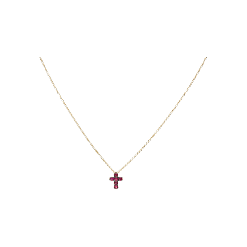 COLLANA GIROCOLLO IN ORO ROSA CON PENDENTE CROCE IN RUBINI - FC3140R007N