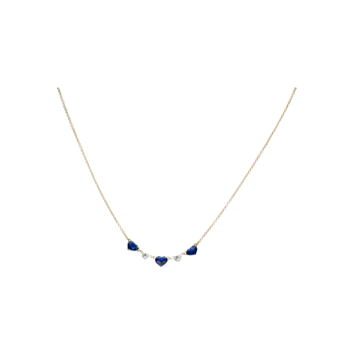 COLLANA CUORE IN ORO ROSA CON DIAMANTI E ZAFFIRI BLU - C069/16/3/C4Z