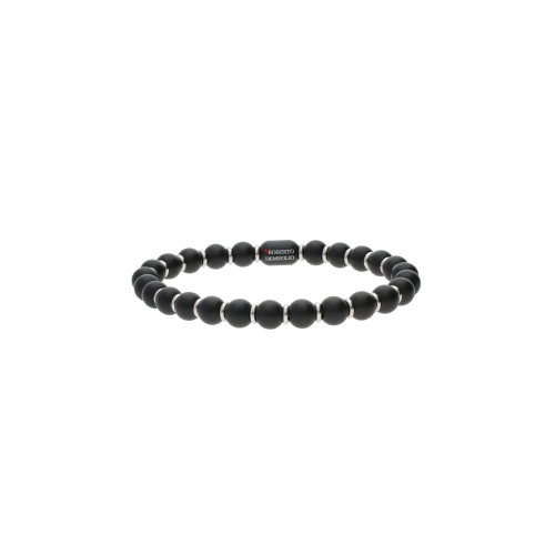 BRACCIALE SFERA IN CERAMICA NERA SATINATA E CERAMICA ARGENTATA - 9S4GNOBS