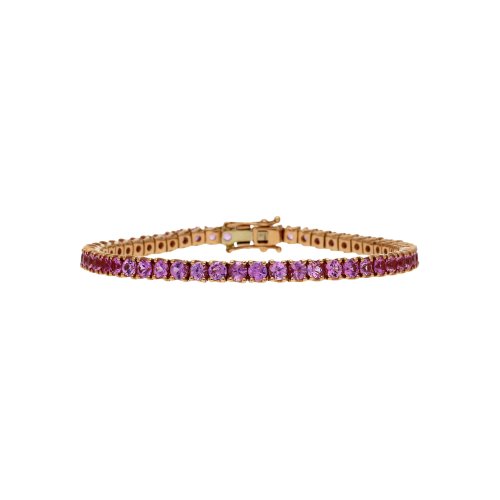 Bracciale tennis in oro rosa 18 carati e zaffiri rosa taglio brillante - Lunghezza 17,5 cm.