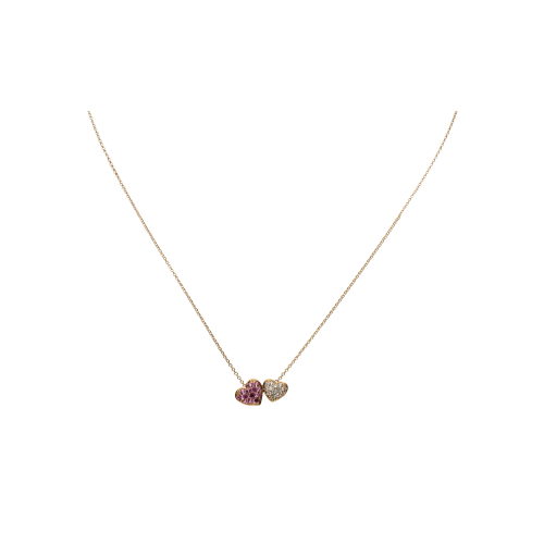 COLLANA IN ORO ROSA CON CUORI IN PAVÉ DI DIAMANTI E ZAFFIRI ROSA - 86195445