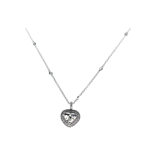 COLLANA GIROCOLLO IN ORO BIANCO CON DIAMANTE CUORE E DIAMANTI BIANCHI (CERT. ORIG.) - 23160500