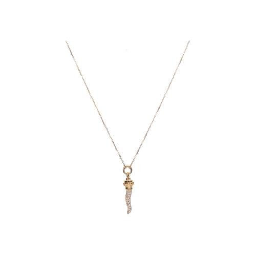 COLLANA IN ORO ROSA CON PENDENTE CORNETTO IN PAVÉ DI DIAMANTI - VN27393DP