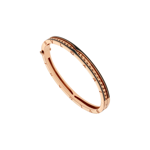 BRACCIALE B.ZERO 1 ROCK IN ORO ROSA 18 KT CON PROFILI IN CERAMICA NERA E SPIRALE CON BORCHIE - BR858864 - BR858864