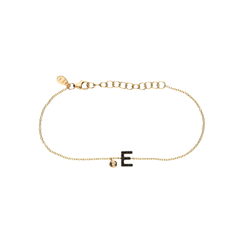 Bracciale Lettera in oro rosa e diamanti neri e diamante bianco