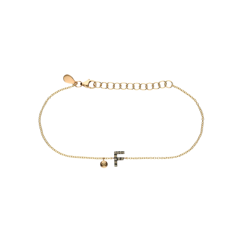 Bracciale Lettera in oro rosa e diamanti brown e diamante bianco