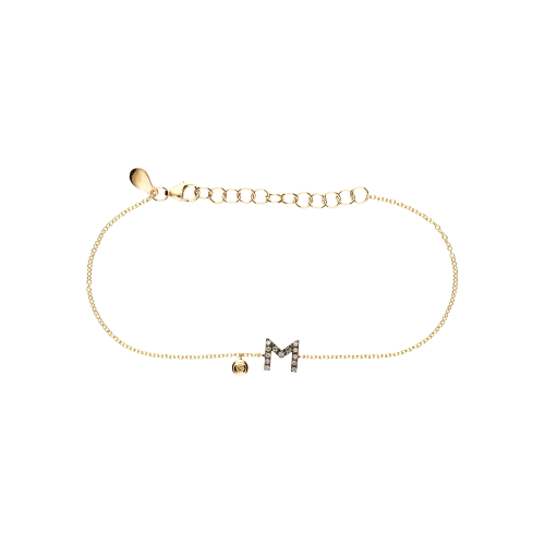 Bracciale Lettera in oro rosa e diamanti brown , ciondolo con diamante bianco