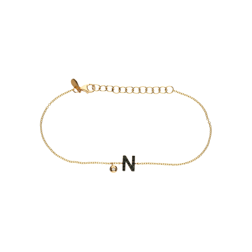 Bracciale Lettera in oro rosa e diamanti neri, ciondolo con diamante bianco