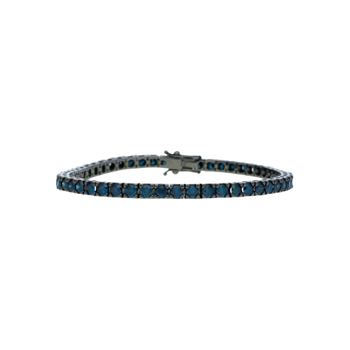 Bracciale tennis in oro brunito 18 carati e diamanti colorati taglio brillante - Lunghezza 21 cm