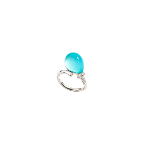 ANELLO PALLONCINO IN ORO BIANCO CON DIAMANTI E CRISTALLO TURCHESE - P00786A400