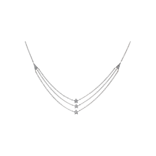 COLLANA GIROCOLLO IN ORO BIANCO A TRE FILI CON STELLE IN PAVÈ DI DIAMANTI - C054/35-B