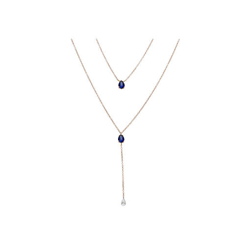 COLLANA A DOPPIO FILO IN ORO ROSA CON ZAFFIRI BLU E DIAMANTE - C069/20-ZB