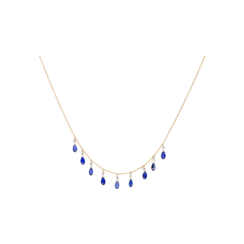 COLLANA IN ORO ROSA CON PENDENTI DIAMANTI E ZAFFIRI BLU - C069/28/4-ZB