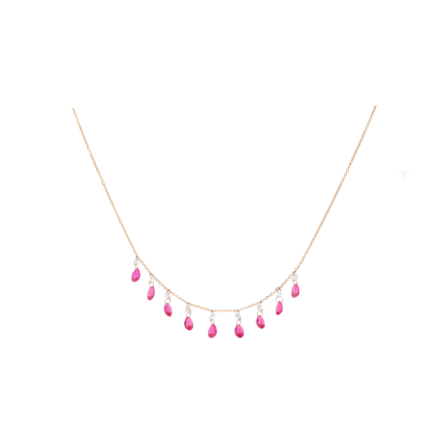 COLLANA IN ORO ROSA CON PENDENTI DIAMANTI E RUBINI - C069/28/4-RB