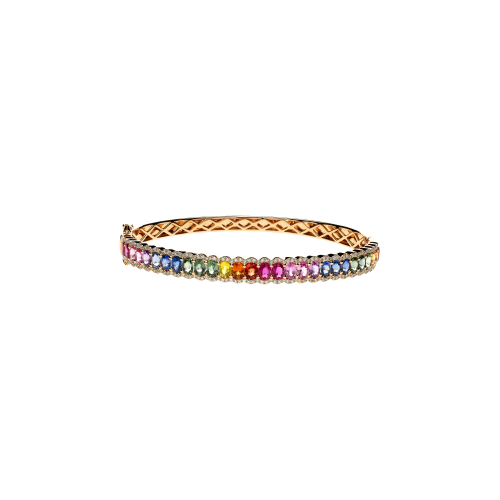 BRACCIALE RAINBOW DEMI-TENNIS IN ORO ROSA CON ZAFFIRI MULTICOLOR E DIAMANTI - KB1056/MS