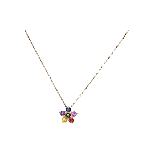 COLLANA RAINBOW IN ORO ROSA CON FIORE IN ZAFFIRI MULTICOLOR E DIAMANTI - KP1064/MS