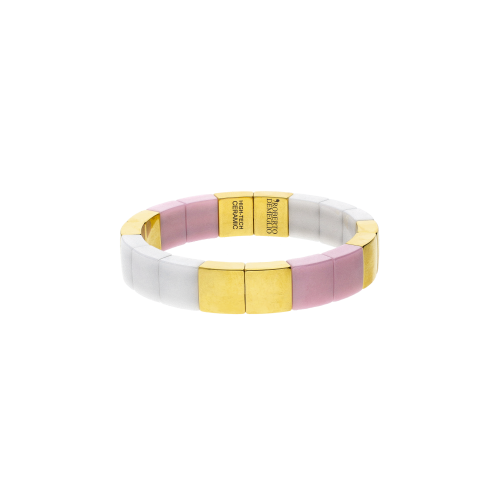 BRACCIALE AURA IN CERAMICA BIANCA LUCIDA, DORATA GIALLA E BABY PINK - AU965GBP