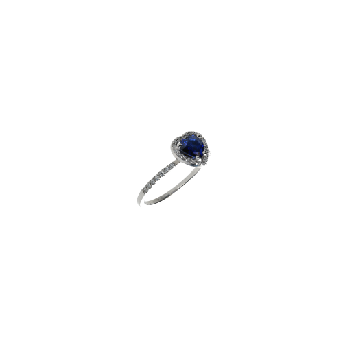 ANELLO IN ORO BIANCO CON ZAFFIRO BLU CUORE E DIAMANTI BIANCHI - 0003300Z21