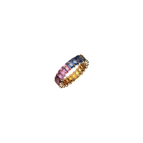 ANELLO VERETTA RAINBOW IN ORO ROSA CON ZAFFIRI MULTICOLOR - AR2418/MCS