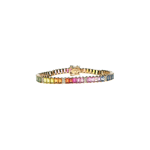 BRACCIALE TENNIS RAINBOW IN ORO ROSA CON DIAMANTI E ZAFFIRI MULTICOLOR - KB1040/MS