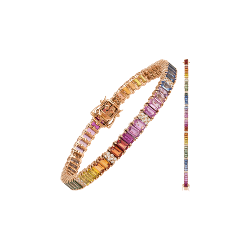 BRACCIALE TENNIS RAINBOW IN ORO ROSA CON DIAMANTI E ZAFFIRI MULTICOLOR - KB1040/MS