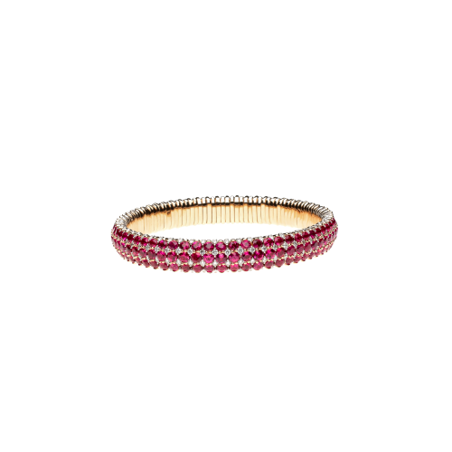 BRACCIALE A MOLLA IN ORO ROSA CON PAVÉ DI DIAMANTI E RUBINI - GIBR8RU