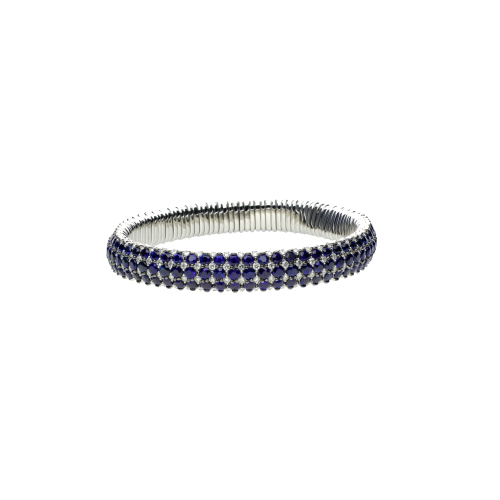 BRACCIALE  A MOLLA IN ORO BIANCO CON DIAMANTI E ZAFFIRI BLU - GIBR8ZB