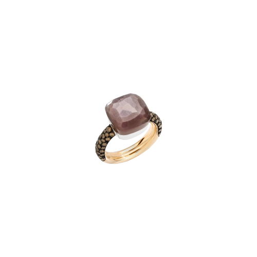 POMELLATO - ANELLO NUDO MAXI IN ORO ROSA E BIANCO CON ADULARIA DARK BROWN E DIAMANTI BROWN - PAB4010O6BKRBRADD - PAB4010O6BKRBRADD